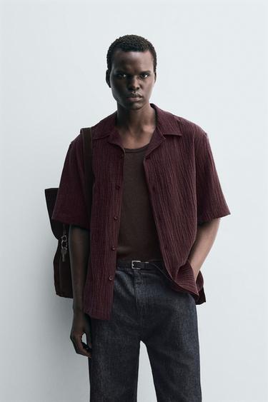 RELAXED FIT TEXTURED SHIRT - Burgundy by Zara
