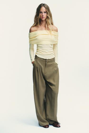 GATHERED BANDEAU T-SHIRT - Light yellow by Zara