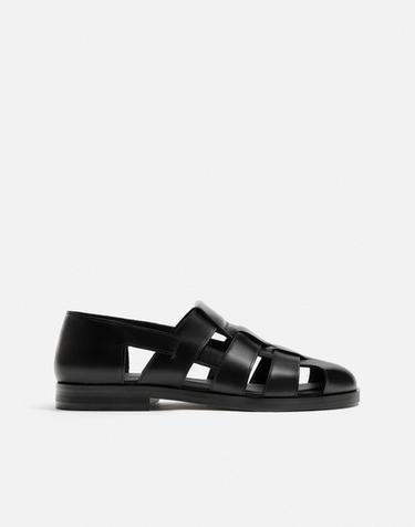 LEATHER CAGE SANDALS - Black by Zara
