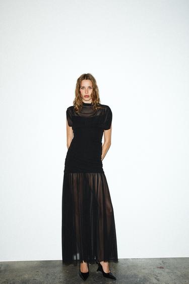CONTRAST DRAPED MIDI DRESS - Black by Zara