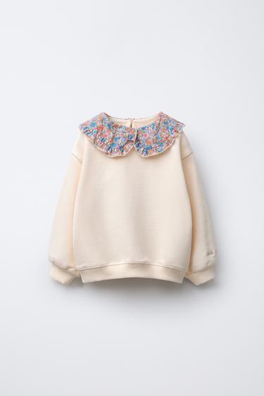 FLORAL SWEATSHIRT WITH CONTRAST COLLAR - Ecru by Zara - Image 0