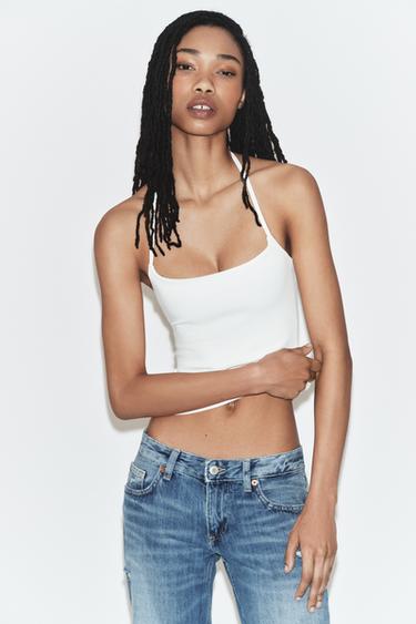 STRETCH KNIT HALTER TOP - White by Zara