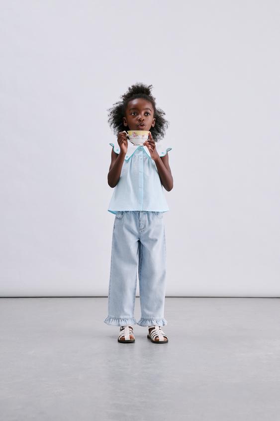 STRIPED SHIRT WITH EMBROIDERED COLLAR - Turquoise by Zara - Image 0