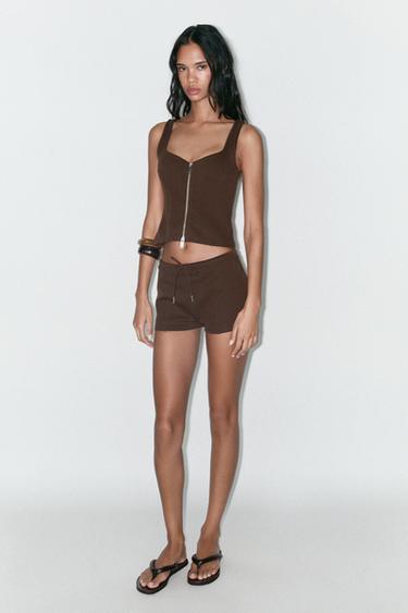 ZIP-UP INTERLOCK TOP - Dark brown by Zara - Image 0