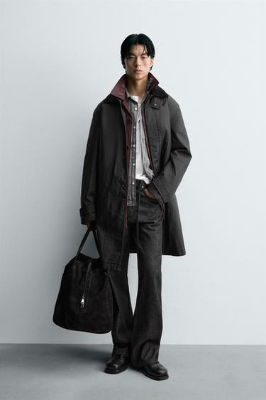 WAXED EFFECT TRENCH COAT WITH CONTRAST COLLAR - Black by Zara