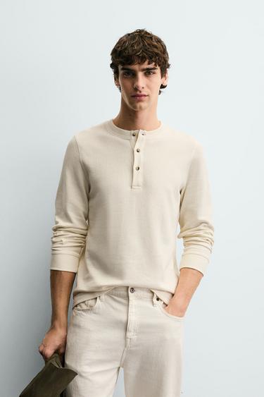 TEXTURED RIBBED T-SHIRT - Ecru by Zara