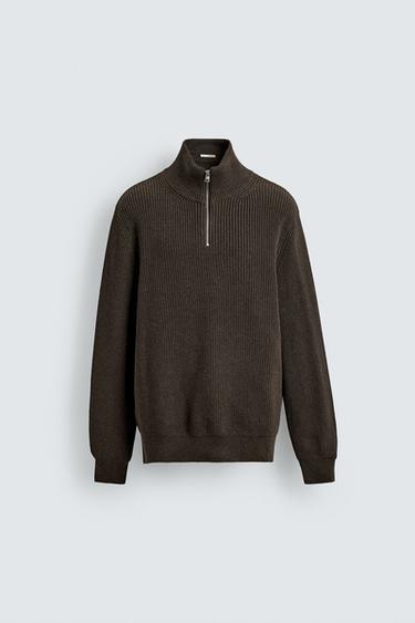 PURL KNIT QUARTER-ZIP JUMPER - Chocolate by Zara