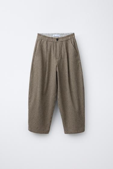 GINGHAM BAGGY TROUSERS - Light ecru by Zara