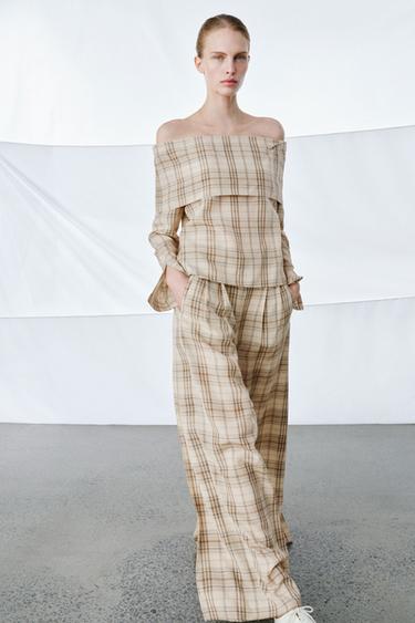 ZW COLLECTION CHECKS TOP - Beige by Zara