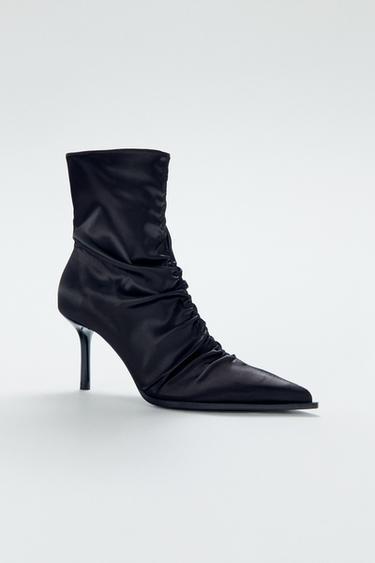 SATIN-EFFECT RUCHED HEELED ANKLE BOOTS - Black by Zara