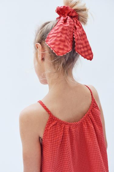 GINGHAM BOW SCRUNCHIE LIMITED EDITION - Red / Orange by Zara