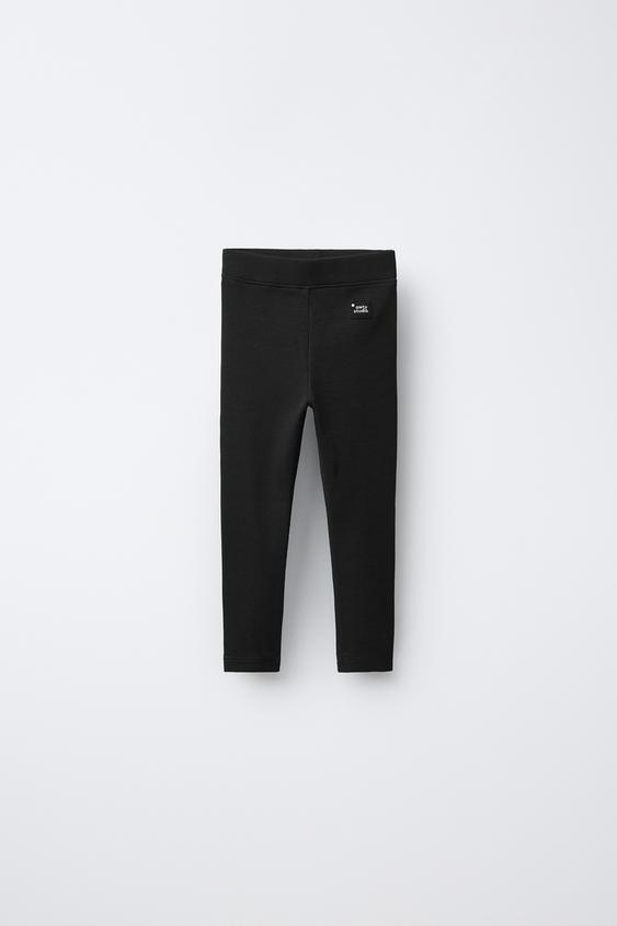 RIBBED LEGGINGS WITH LABEL - Black by Zara - Image 0