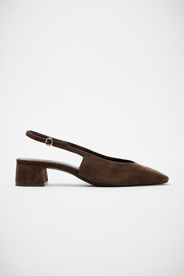 SPLIT SUEDE SLINGBACK HEELS - Brown by Zara