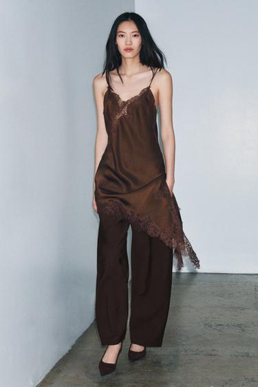 ASYMMETRIC LACE DRESS ZW COLLECTION - Brown by Zara