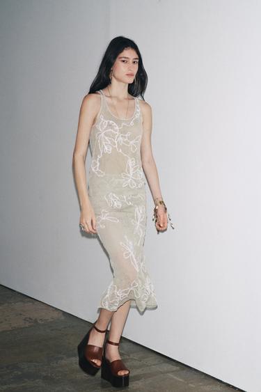 SEMI-SHEER STRUCTURED KNIT SKIRT - Ecru by Zara - Image 0