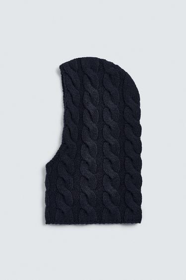 100% WOOL BRAIDED BALACLAVA - Navy blue by Zara