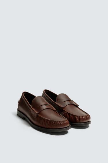 LEATHER MOCCASIN WITH MASK DETAIL - Brown by Zara