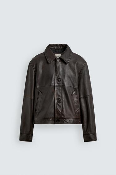 LIMITED EDITION CROPPED FIT LEATHER JACKET - Brown by Zara