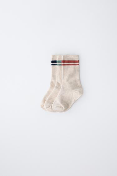 3-PACK OF STRIPED LONG SOCKS - Beige marl by Zara