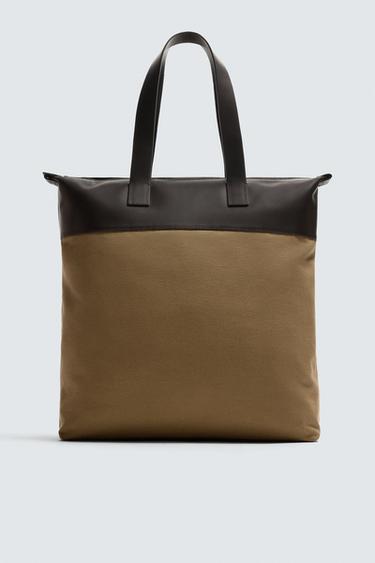SHOPPER BAG WITH LEATHER DETAILS - Beige by Zara - Image 0