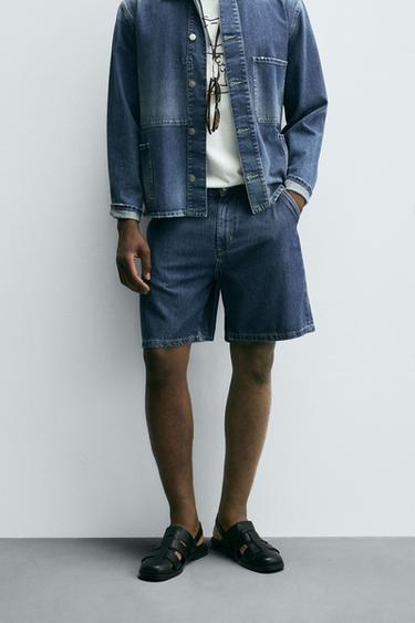 LIGHTWEIGHT DENIM STRAIGHT-LEG BERMUDA SHORTS - Blue by Zara