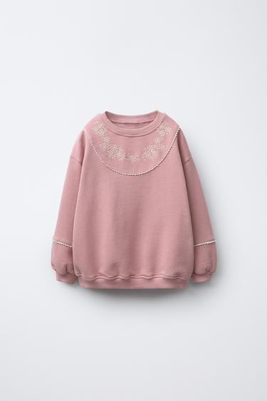 SWEATSHIRT WITH FLORAL EMBROIDERY - Dusty pink by Zara