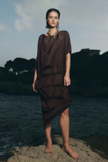 ZW COLLECTION RUFFLED DRESS - Brown by Zara