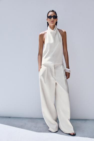 SATIN HALTER TOP - Ecru by Zara