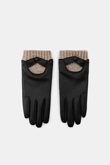 FAUX LEATHER GLOVES WITH WOOL - Black by Zara