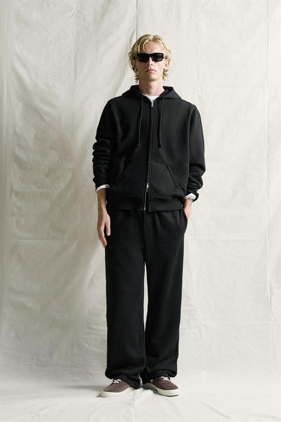 REGULAR FIT HOODIE WITH ZIP - Black by Zara - Image 0