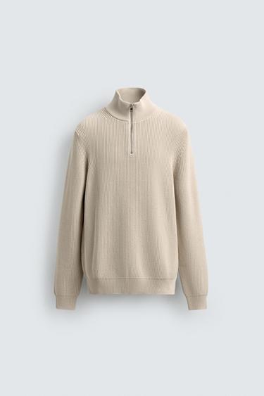 PURL KNIT QUARTER-ZIP JUMPER - Mid-ecru by Zara
