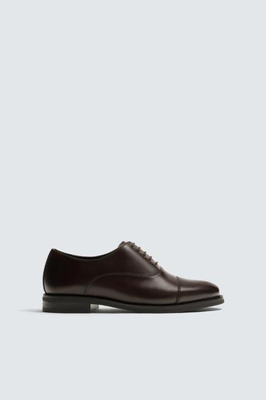 LEATHER DERBY SHOES - Brown by Zara
