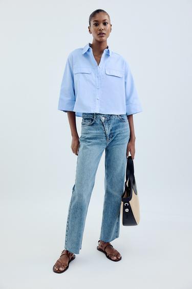 JEANS Z1975 STRAIGHT HIGH-WAIST CROSSOVER WAIST - Mid-blue by Zara