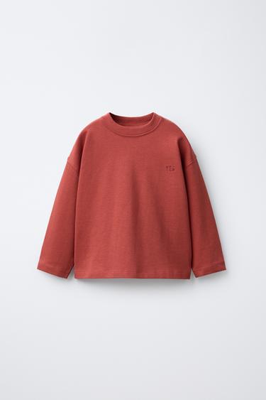 HEAVYWEIGHT EMBROIDERED T-SHIRT - Intense red by Zara