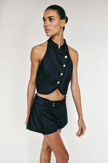 SKORT WITH CONTRASTING TRIM - Indigo by Zara