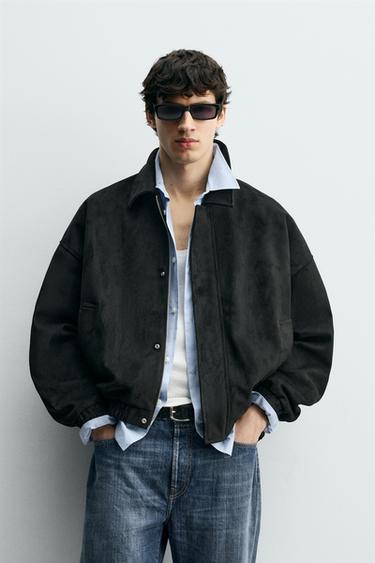 RELAXED FIT FAUX SUEDE JACKET - Black by Zara