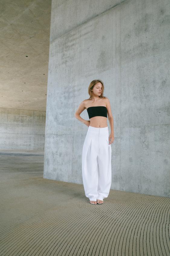 BALLOON TROUSERS WITH PLEATS - White by Zara - Image 0