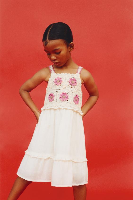 CROCHET KNIT COMBINATION DRESS - Pink by Zara - Image 0