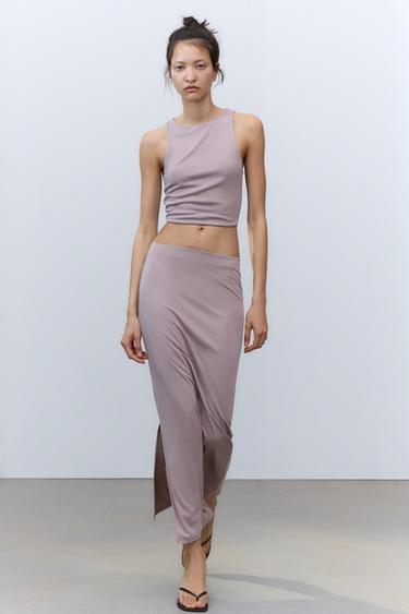 FLOWING MIDI SKIRT - Pearl grey by Zara - Image 0