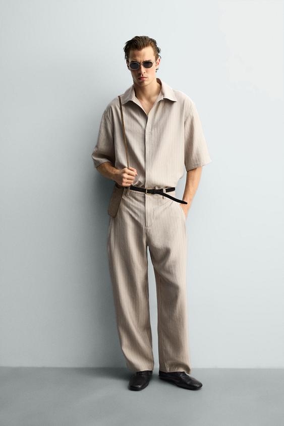 RELAXED FIT FLOWING SHIRT - Grey / Tan by Zara - Image 0