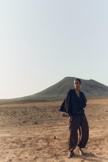 SATIN BLOUSE WITH CAPE SLEEVES - Brown by Zara