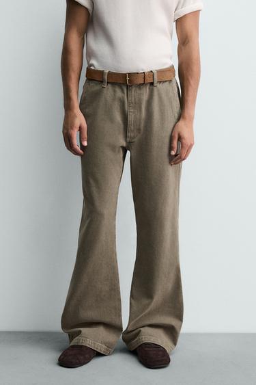 CHINO WIDE FLARE FIT JEANS - Ochre by Zara