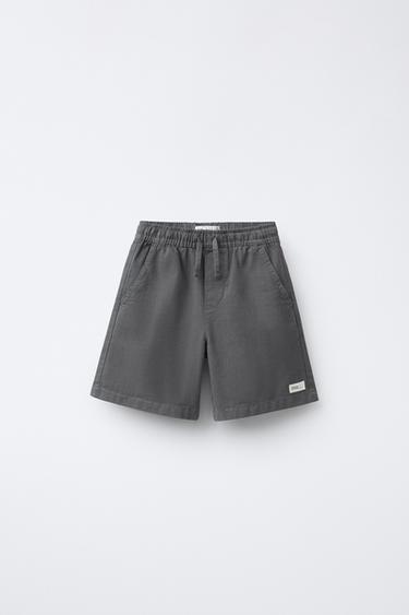 LABEL COTTON WIDE-LEG BERMUDA SHORTS - Anthracite grey by Zara