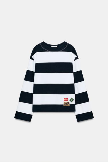 STRIPED T-SHIRT WITH LABELS - Navy / White by Zara