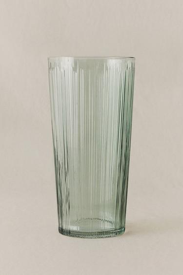 DECORATIVE TALL GLASS VASE - Green by Zara
