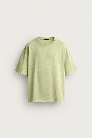 WASHED SLUB KNIT RELAXED FIT T-SHIRT - Green / Blue by Zara