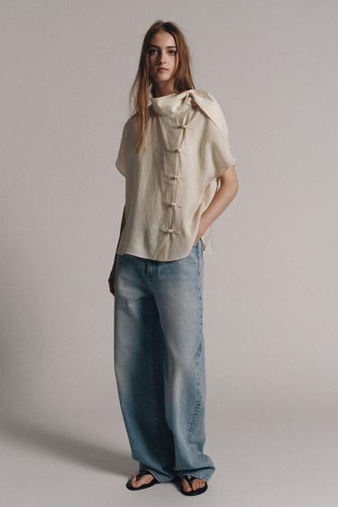 ZW COLLECTION SHIRT WITH FROG FASTENING - Ecru by Zara