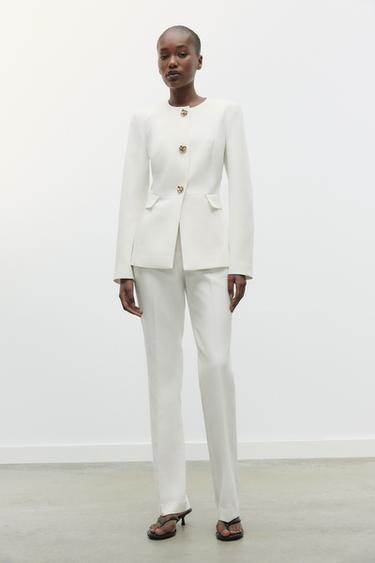 HIGH-WAIST STRAIGHT-LEG TROUSERS - Oyster-white by Zara - Image 0