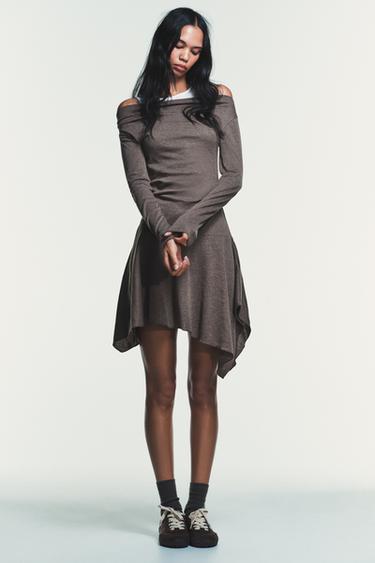 ASYMMETRIC SHORT DRESS - Brown marl by Zara