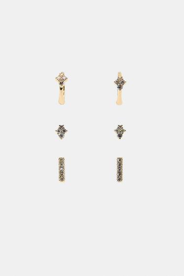 PACK OF 3 MINIMALIST RHINESTONE EARRINGS - Golden by Zara
